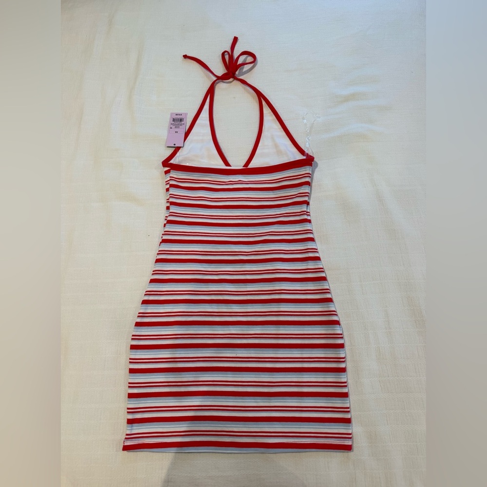 Red and White Striped Halter Dress - Picture 2 of 3